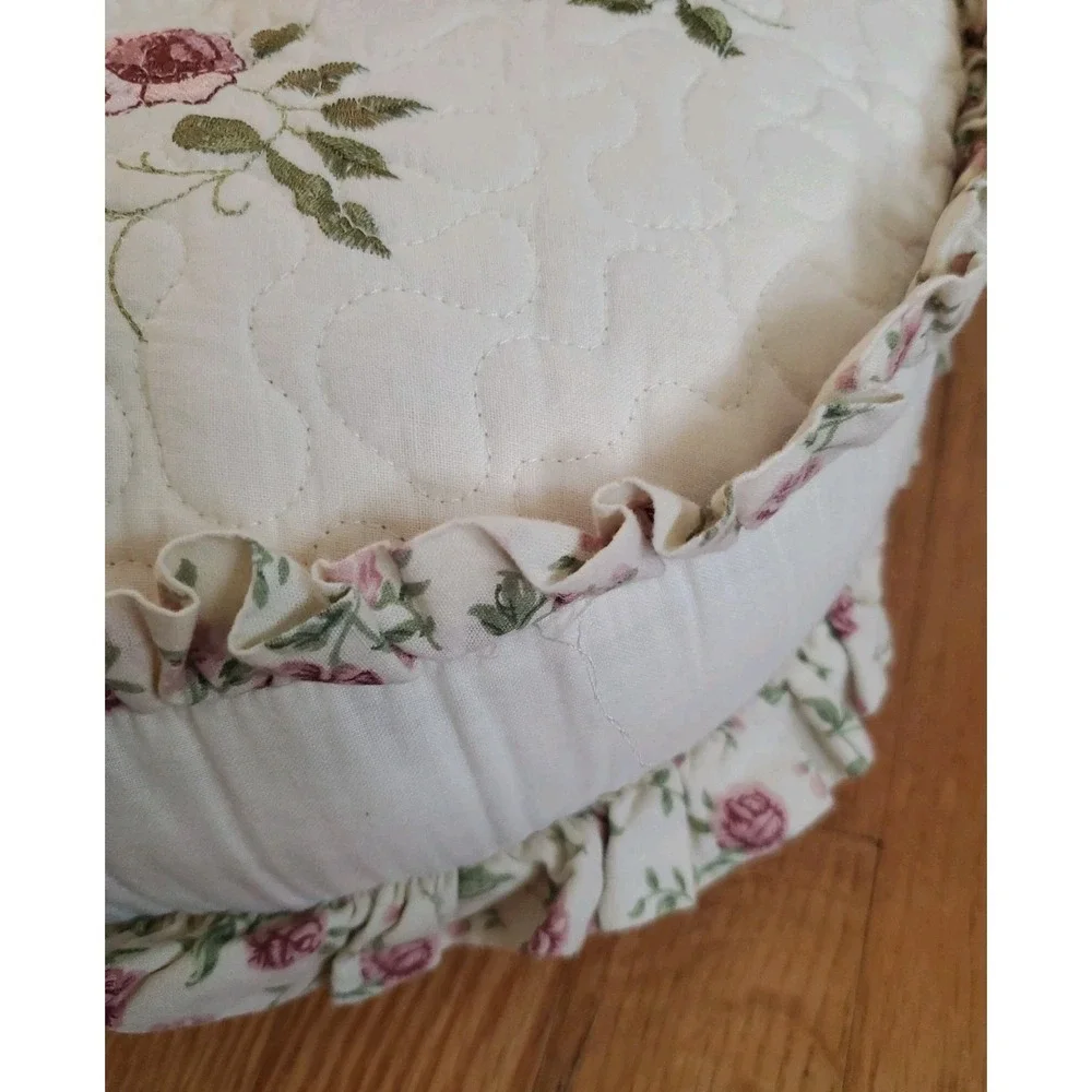 Vintage Floral Pillow Set Quilted Rose Cottagecore Throw Pillows Two Sided